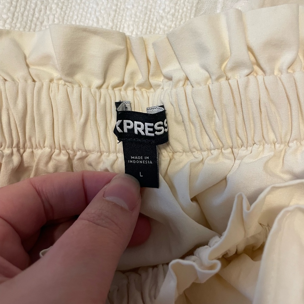 Express Cream Ruffle Off-Shoulder Bodysuit - Picture 2 of 3